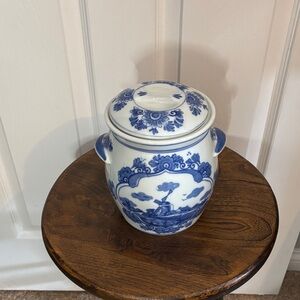 Classic Blue and White Ceramic Lidded Jar